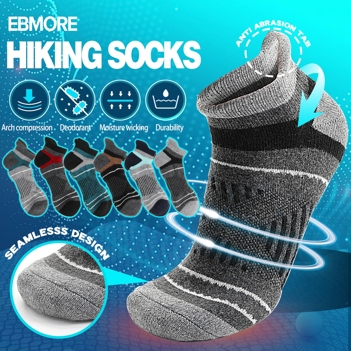 Merino Wool Ankle Hiking Running Socks Warm Thermal Winter Thick Compression Cushion No Show Moisture Wicking Gifts Stocking Stuffers Socks for Men 6 Pairs(Mix,L) 🍁 All In One Marketplace Canada