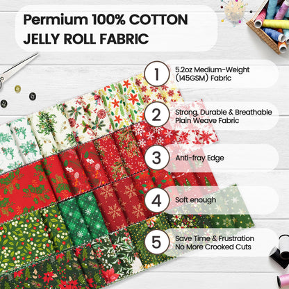 Craftido-20 Options-100% Cotton Jelly Roll Fabric Precut Strips for Quilting, Crafting, and Sewing, 40 Strips 2.5" x 44" Assorted Bundles for Rugs, Quilts, DIY Crafts and Home Decor-Winter Christmas 🍁 All In One Marketplace Canada