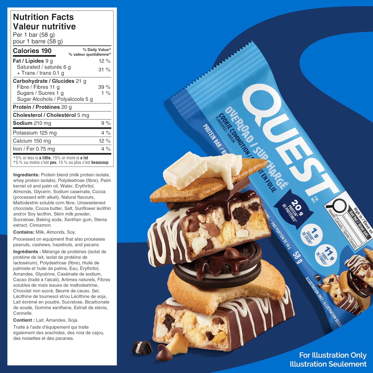 Quest Nutrition Overload Protein Bar, Cookie Commotion Flavour, Protein Bars, Gluten Free, 12ct 🍁 All In One Marketplace Canada