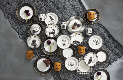 Service d'assiettes de table en porcelaine Lenox Gingham noir pour Halloween, ensemble pour 4 personnes