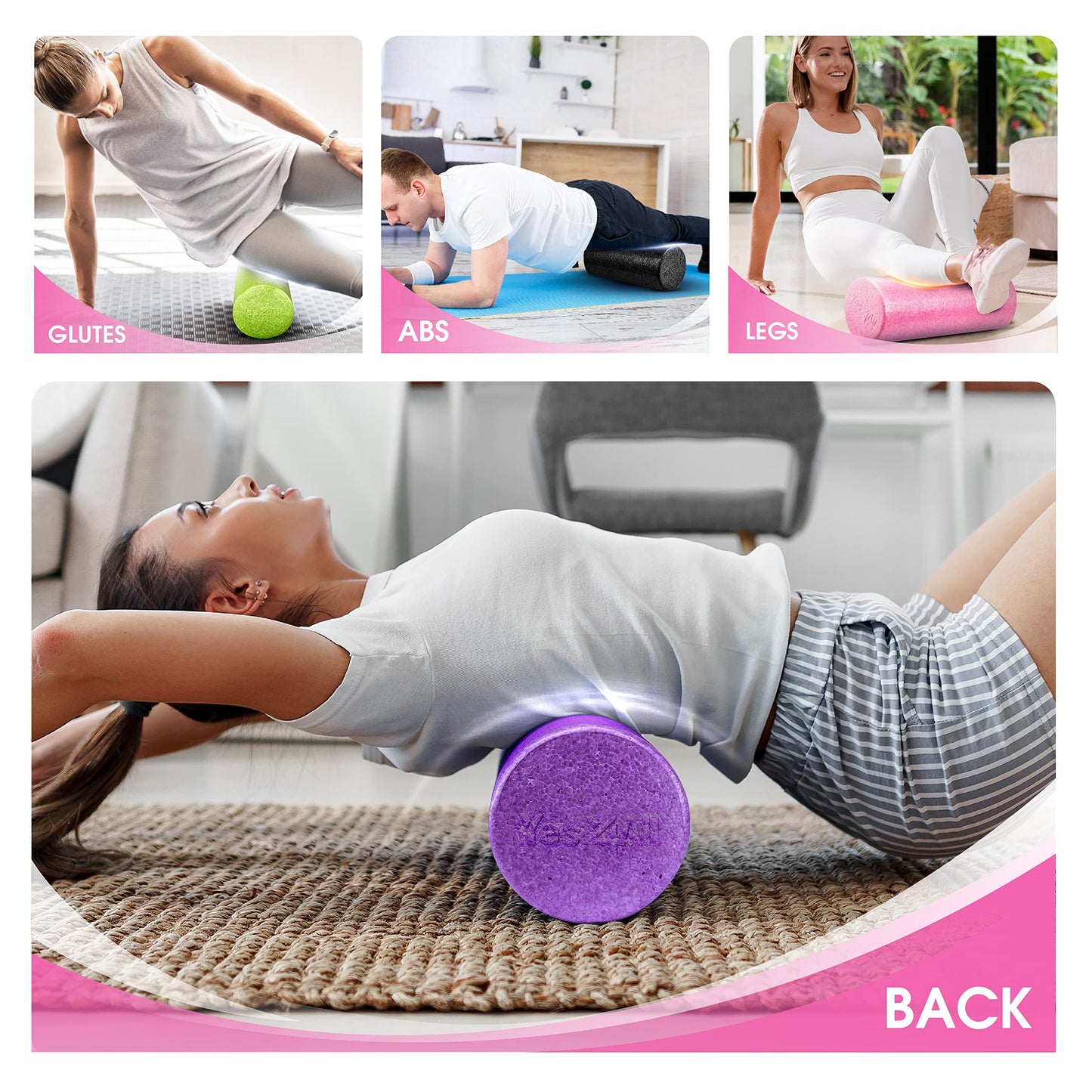Yes4All High-Density EPP Round Back Roller Foam, Foam Roller for Yoga, Pilates & Stretching - 12, 18, 24, 36 inch