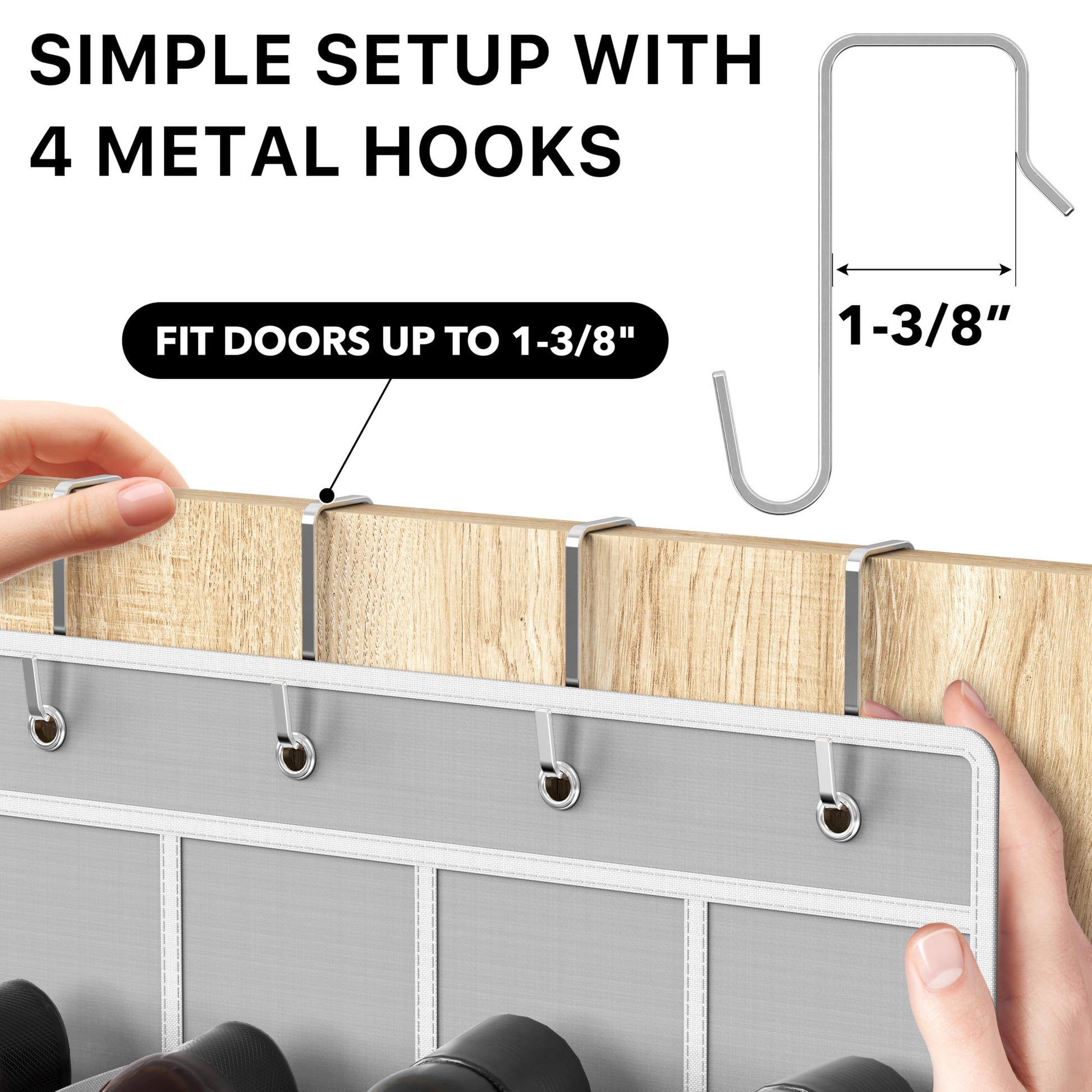 SimpleHouseware Crystal Clear Over The Door Hanging Shoe Organizer, 24 Pockets, Grey (162.6 cm H x 48.6 cm W) - Available at All In One Marketplace Canada