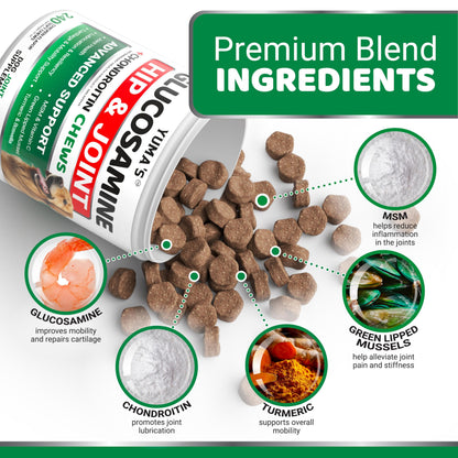 Glucosamine for Dogs - 240 Chews - Hip and Joint Supplement for Dogs with Chondroitin, MSM & Turmeric - Joint Pain Relief for Senior Dogs - All Breeds - Mobility Support - Value Pack - Made in USA - Available at All In One Marketplace Canada