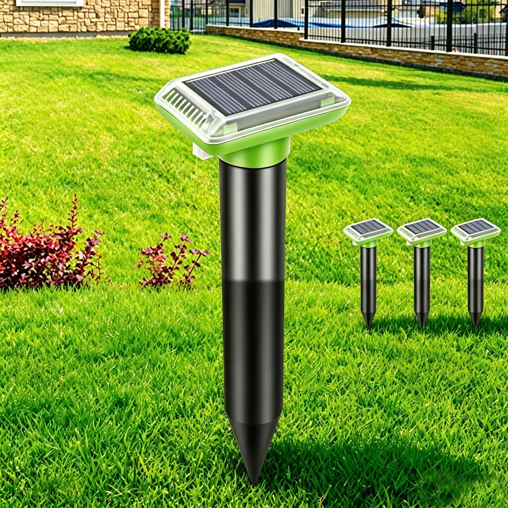 Solar-Powered Animal Ground Stakes 4 Pack, Waterproof Outdoor Yard Protector Accessories for Lawn, Yard and Garden (Green) - Available at All In One Marketplace Canada