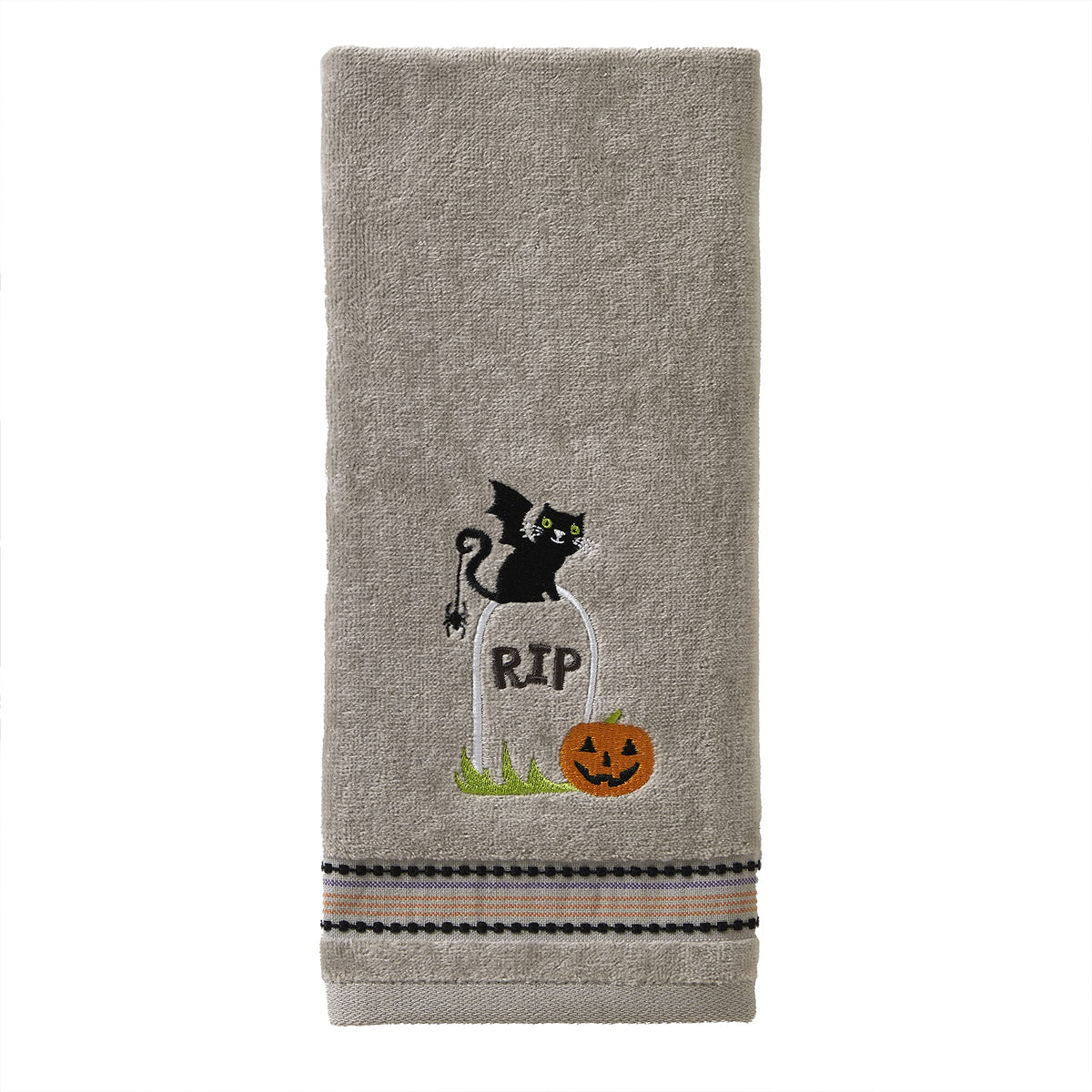 SKL Home Halloween Graveyard Cat Hand Towel 2pc Set for Bath/Kitchen/Bar & Gift, Gray
