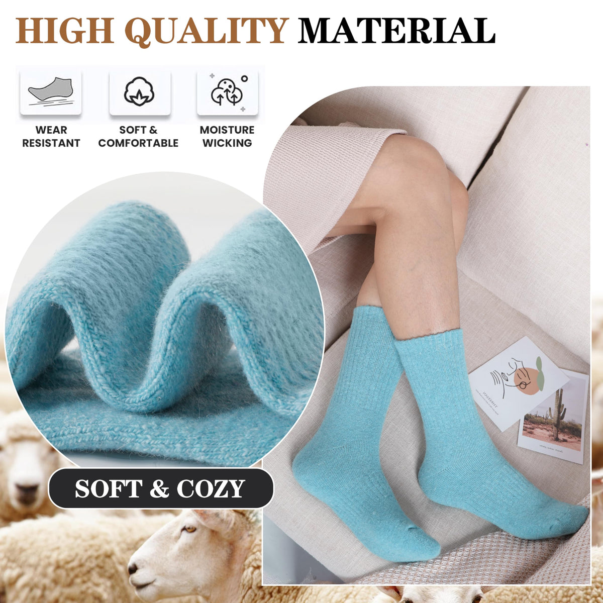 MOGGEI Womens Merino Wool Socks for Hiking Thermal Warm Thick Winter Cozy Crew Cabin Ladies Comfy Work Gift Boot Socks 5 Pairs(Colorful) 🍁 All In One Marketplace Canada