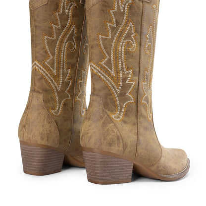 DREAM PAIRS Women Cowboy Cowgirl Mid Calf Boots,Tan,8 🍁 All In One Marketplace Canada