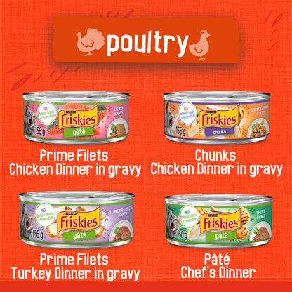 Friskies Poultry Wet Cat Food, Variety Pack 4 Flavours - 156 g Can (32 Pack)