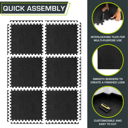 ProsourceFit Exercise Puzzle Mat 1/2-inch, EVA Interlocking Foam Floor Tiles for Home Gym, Workout Equipment, Kids Play Areas, Black, 24 SQ FT - 6 Tiles 🍁 All In One Marketplace Canada