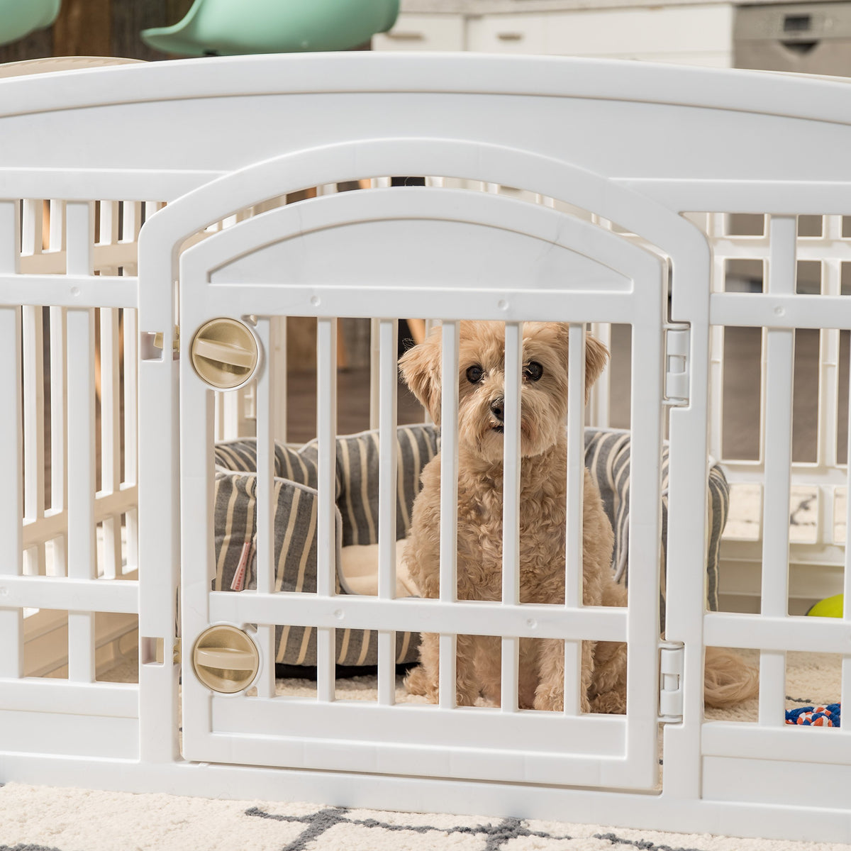 IRIS USA 24" Dog Playpen 4 Panel with Door, Indoor Outdoor Puppy Pen, White