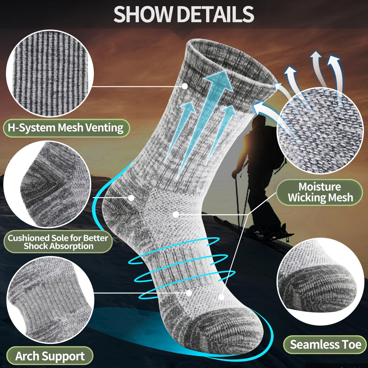 Anlisim Merino Wool Hiking Running Socks for Women, Boot Work Crew Socks 🍁 All In One Marketplace Canada