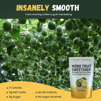 SweetMonkFruit Pure Monk Fruit Sweetener - No Erythritol, Zero Calorie, Keto-Friendly, 340g