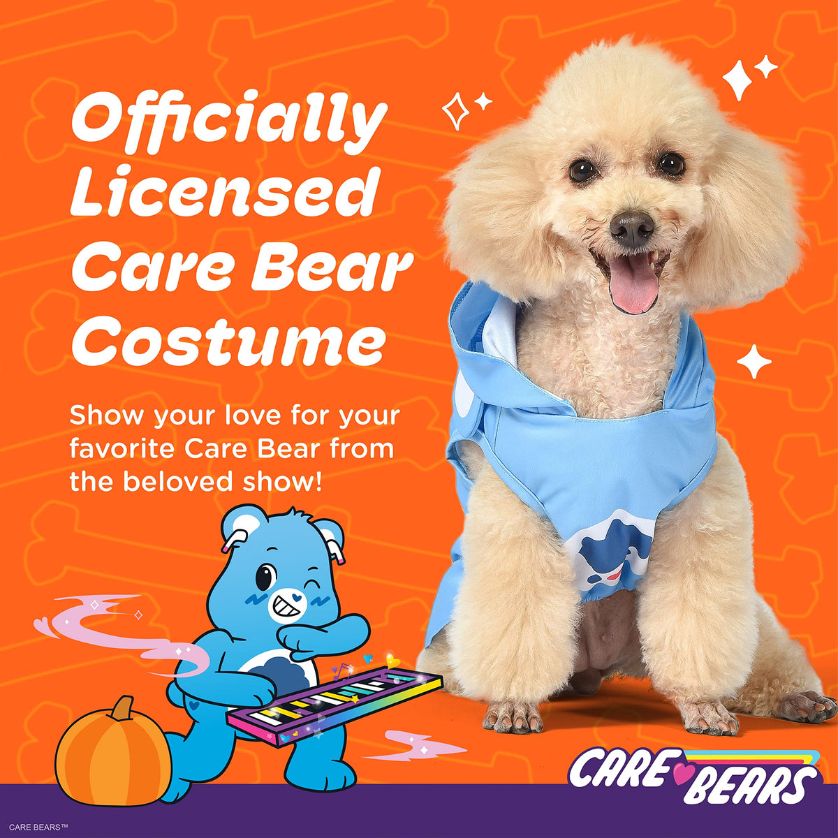 Costume de chien à capuche sans manches Care Bear pour animaux, modèle Grumpy Bear, Halloween - Costumes d'Halloween sous licence officielle pour chiens, taille moyenne