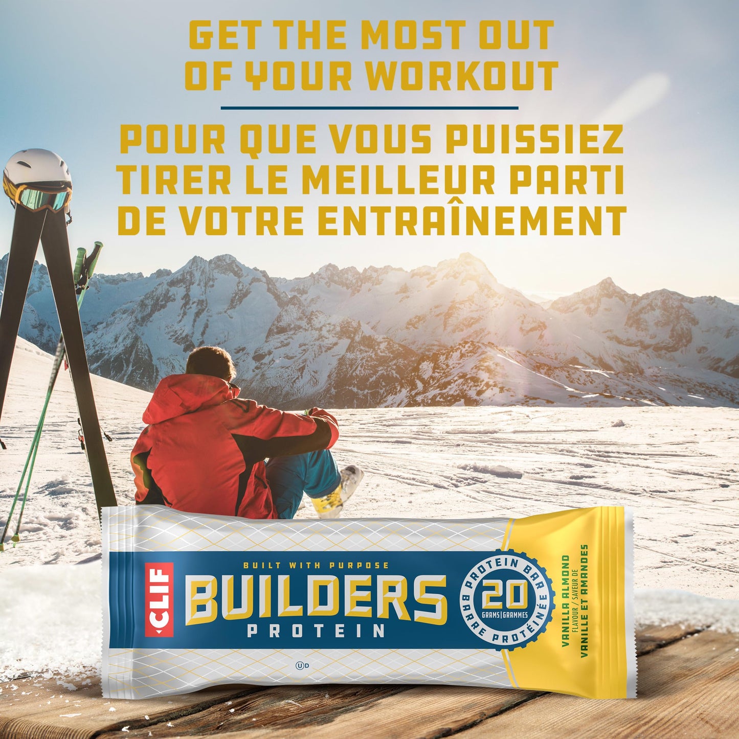 CLIF BUILDERS Vanilla Almond Protein Bars - 20g Plant Protein, Gluten Free, Non-GMO, Made in Canada, 68g Bar (12 Count)