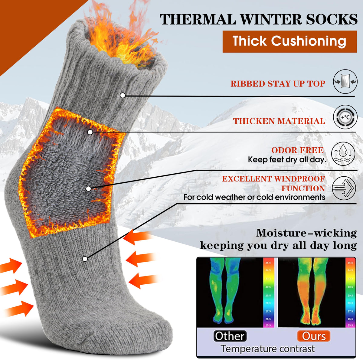 Merino Wool Thermal Boot Socks for Men Women Warm Thick Winter Hiking Cozy Christmas Stocking Stuffers Socks 3 Pairs(Beige/Black/Grey,M) 🍁 All In One Marketplace Canada