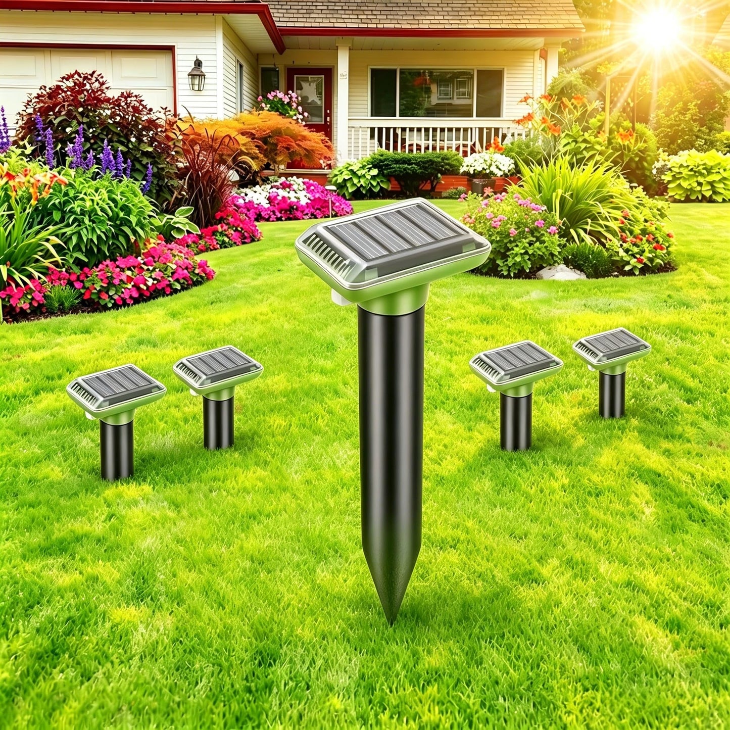 Solar-Powered Animal Ground Stakes 4 Pack, Waterproof Outdoor Yard Protector Accessories for Lawn, Yard and Garden (Green) - Available at All In One Marketplace Canada