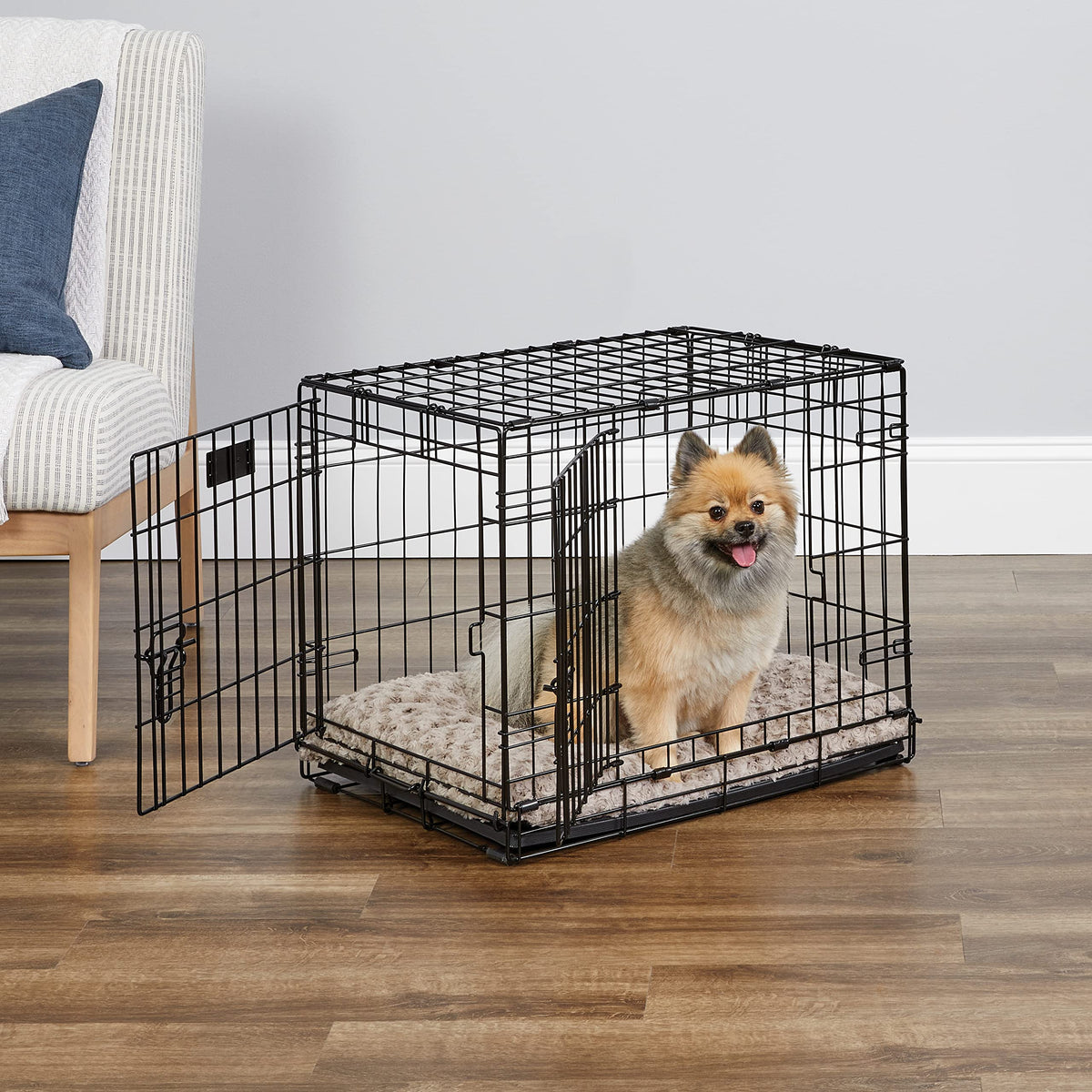 MidWest Homes for Pets 24-Inch iCrate for Small Breeds, 12-20 lbs, Double Door Folding Dog Crate with Divider Panel, Leak-Proof Tray & Secure Latches, Portable, Durable & Easy to Assemble