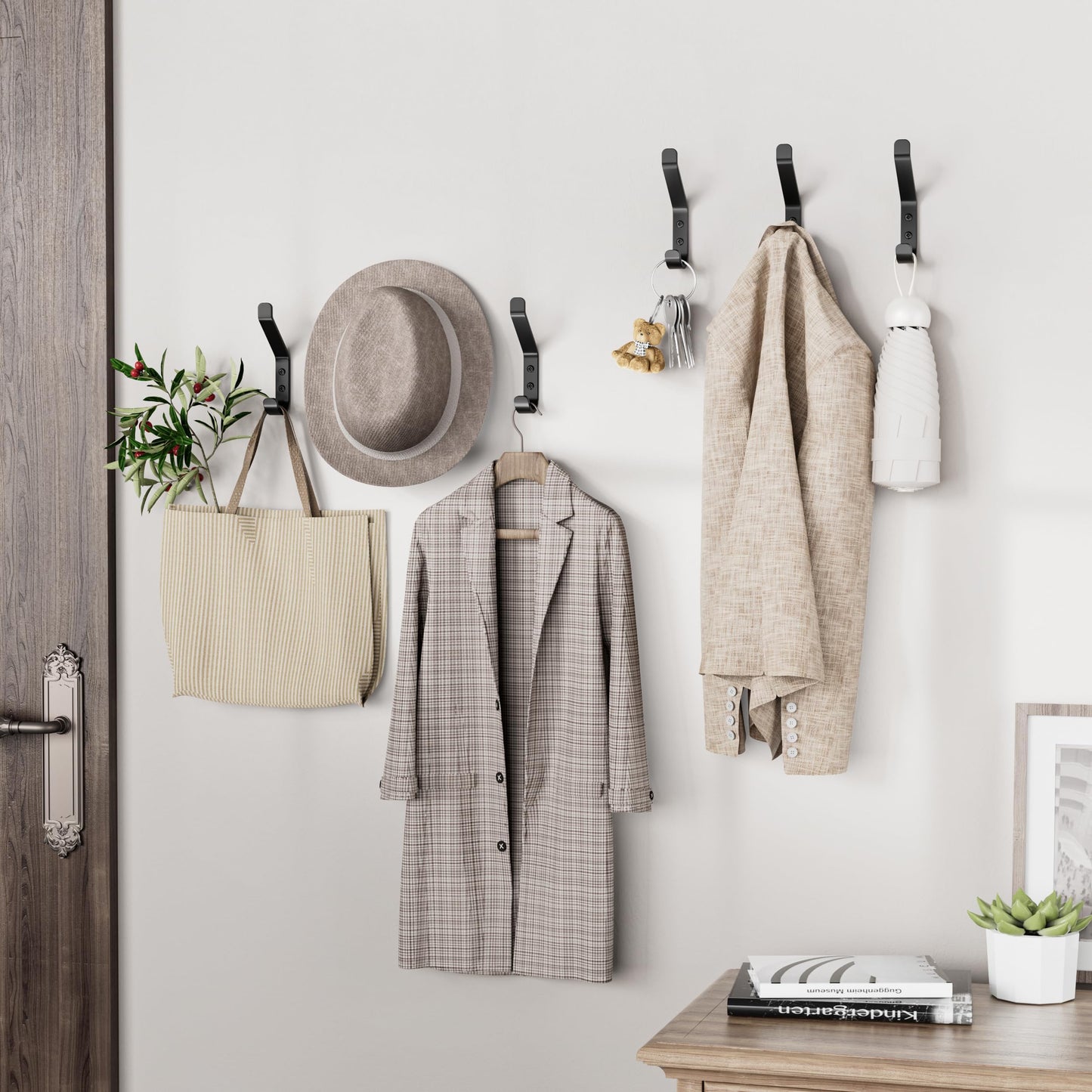 susswiff 10-Pack Coat Hook for Hanging, 10KG (Max), Stainless Wall Hooks for Towel, Hat, Backpack, Key, Clothes, Wall Mounted Coat Hanger for Closet, Black 10 CM - Available at All In One Marketplace Canada