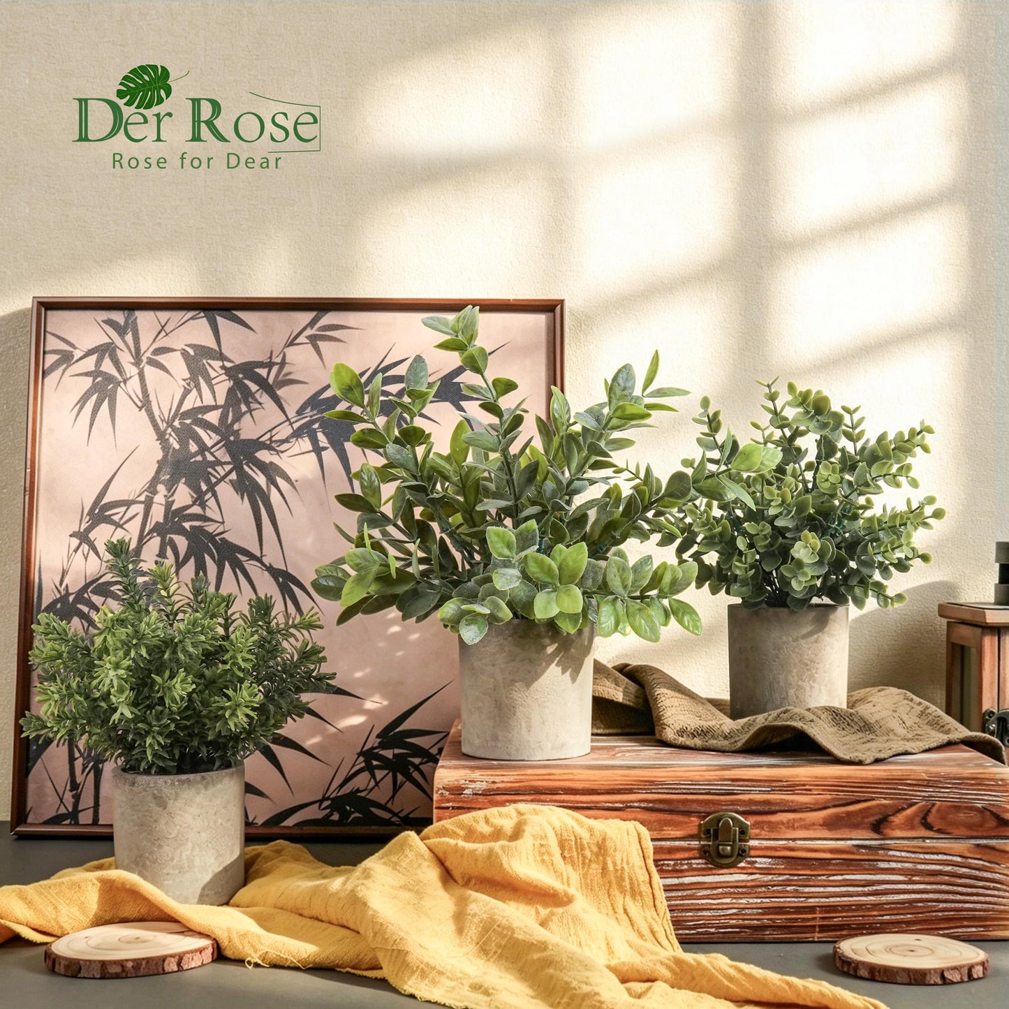 Der Rose 3 Pack Mini Potted Fake Plants Artificial Plastic Eucalyptus Plants for Home Office Desk Farmhouse Room Decor Indoor - Available at All In One Marketplace Canada