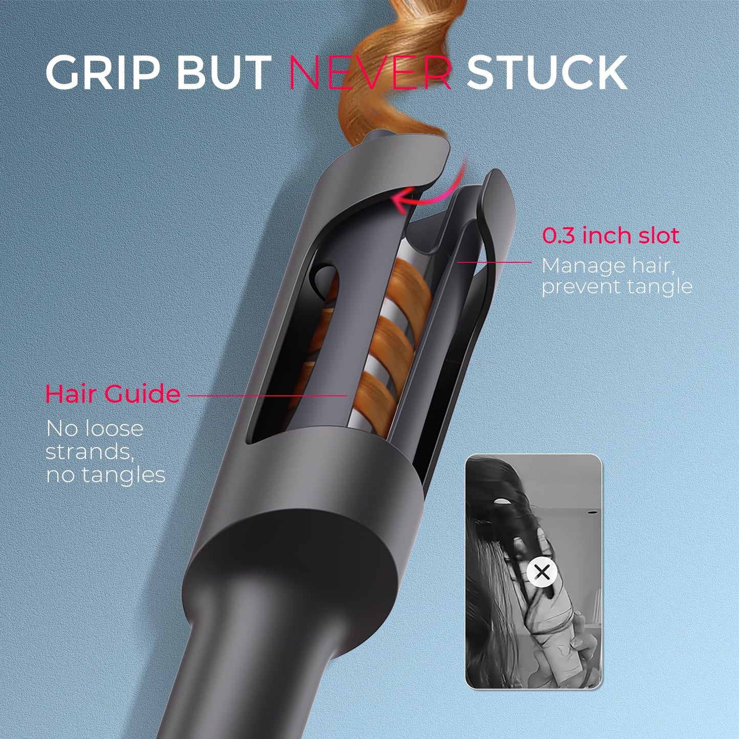 TYMO CURLPRO Automatic Rotating Curling Iron - Beach Waves Curling Wand, Portable Hair Curler, 500 Million Ionic, Dual Voltage & Lightweight for Travel, Ceramic Coating, Metallic Gray 1 1/4 inch - Available at All In One Marketplace Canada