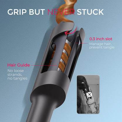 TYMO CURLPRO Automatic Rotating Curling Iron - Beach Waves Curling Wand, Portable Hair Curler, 500 Million Ionic, Dual Voltage & Lightweight for Travel, Ceramic Coating, Metallic Gray 1 1/4 inch - Available at All In One Marketplace Canada