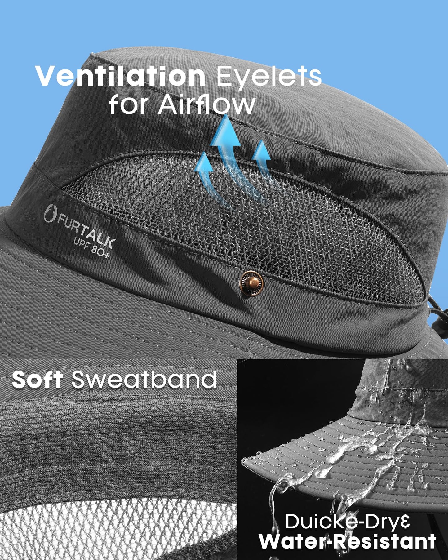 FURTALK Mens Bucket Sun Hat UPF 80+ Wide Brim Hiking Fishing Beach Outdoor Hats Dark Grey - Available at All In One Marketplace Canada