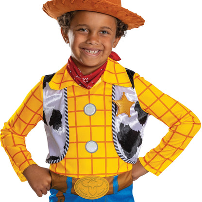 Disney Toy Story Deluxe Woody Costume, Official Boys Halloween Dress Up Outfit, Size (4-6)