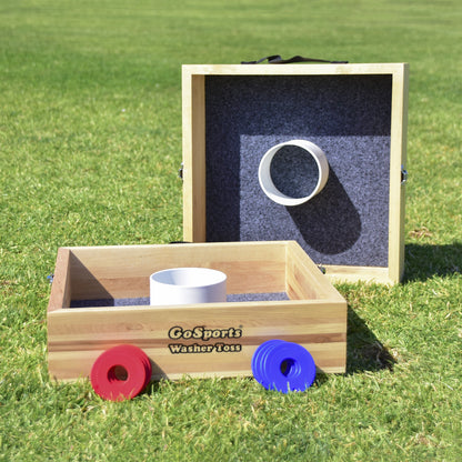 GoSports Premium Birch Wood Washer Toss Game - Portable Set Includes 2 Targets and 8 Washers