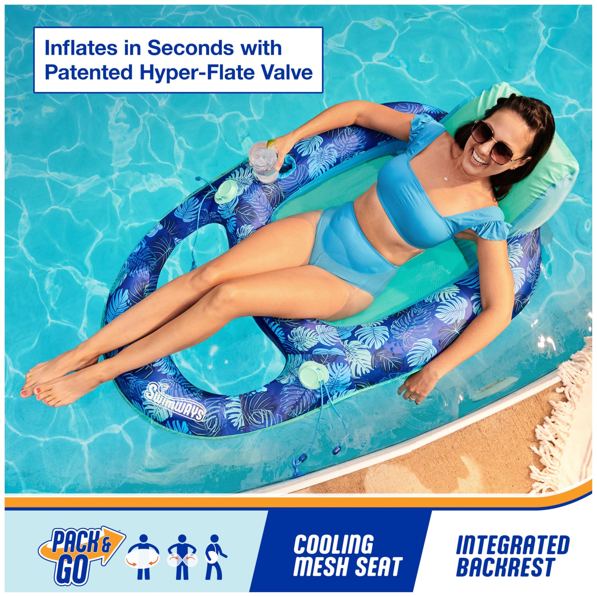 Swimways Elite Spring Float Recliner Pool Lounger, Inflatable Pool Floats Adult with Fast Inflation, Pool Recliner for Adults up to 250 lbs SwimWays