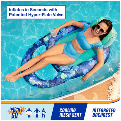 Swimways Elite Spring Float Recliner Pool Lounger, Inflatable Pool Floats Adult with Fast Inflation, Pool Recliner for Adults up to 250 lbs SwimWays