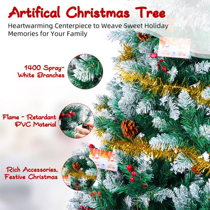 Artificial Christmas Tree, 6FT Holiday Xmas Tree 1400 Branch Tips, Upgraded Metal Base, Includes 6 Different Decorations 🍁 All In One Marketplace Canada