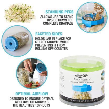 Masontops Bean Screen Plastic Mason Jar Sprouting Lids Mason Jar Sprouting Kit – for Growing Broccoli Seeds, Alfalfa, Mung Bean Sprouts – Wide Mouth Seed Sprouting Jar Lids Sprouting Kit Mason Jar 🍁 All In One Marketplace Canada