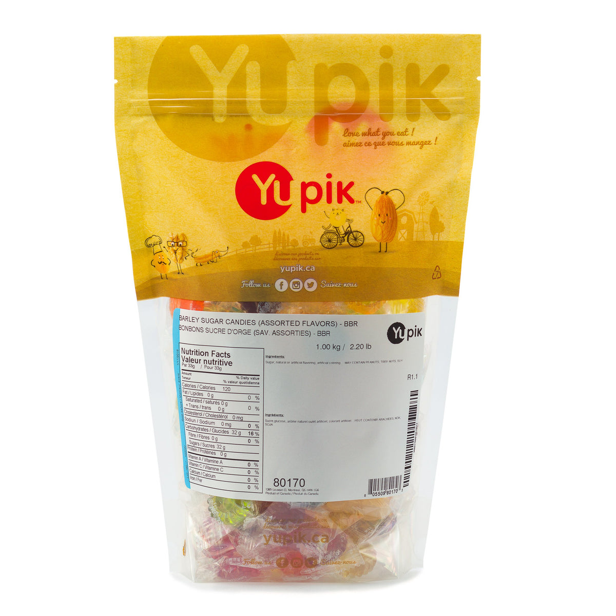 Yupik Assorted Barley Sugar Candies, 1 kg, 6 Count, Gluten-Free, Fat-Free , Individually Wrapped Hard Candies, Perfect for Snacking, Gifting & Halloween Treats