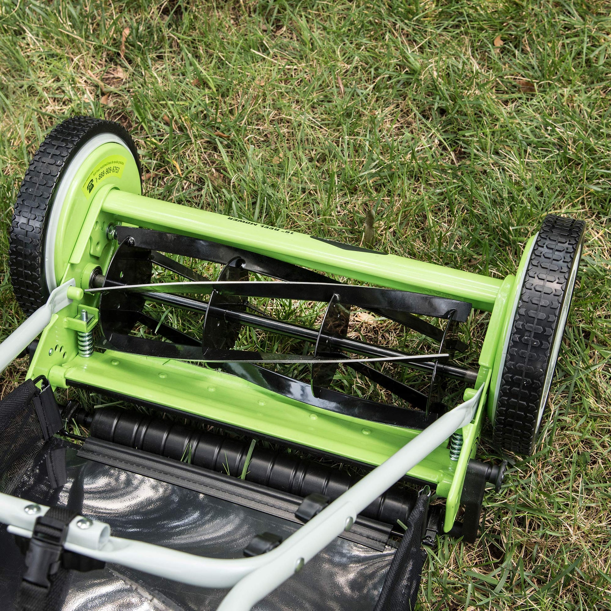 Greenworks 16-Inch Reel Lawn Mower with Grass Catcher 25052,Black/Green, 47" D x 22" W x 29.75" H - Available at All In One Marketplace Canada