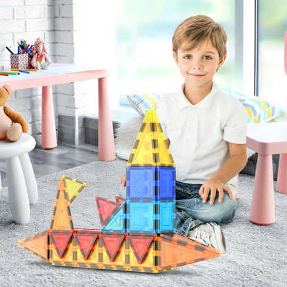 PicassoTiles Magnetic Tiles 60pcs Kids Toys Classroom Sensory Toy for Toddlers STEM Learning Building Blocks, Montessori Pretend Play Magnet Tile Construction Stacking Block Boys Girls Ages 3+ PT60