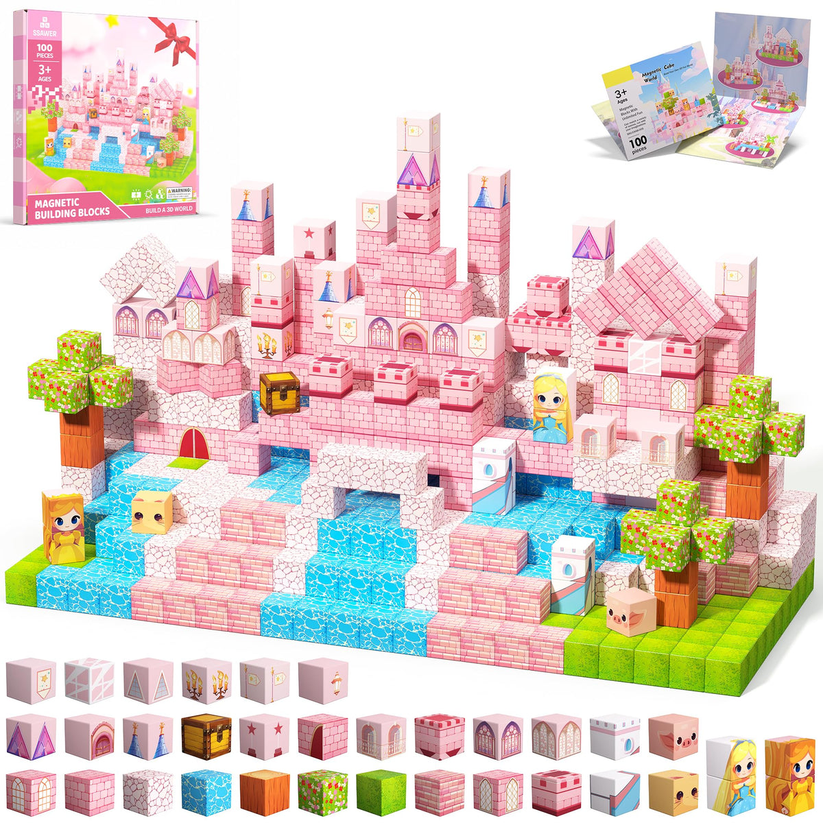 SSAWER Magnetic Blocks, 100PCS Toys Building Blocks Cubes Gifts for Girls 🍁 All In One Marketplace Canada