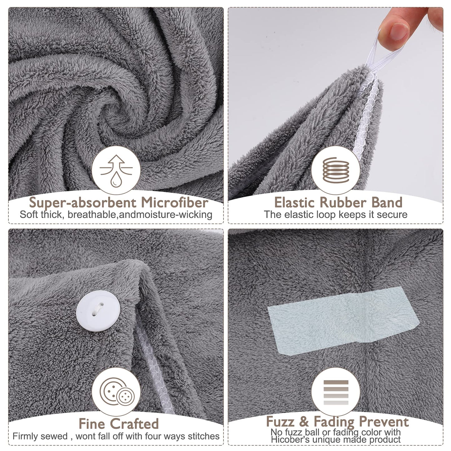 3 Pack Microfiber Hair Towel BEoffer Super Absorbent Hair Wraps for Women Wet Hair, Fast Drying Hair Turban, Hair Caps with Buttons for Drying Curly, Long & Thick Hair Anti Frizz (Gray+Pink+Blue) - Available at All In One Marketplace Canada