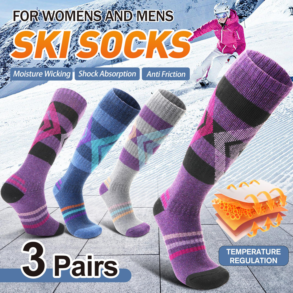 Welwoos Merino Wool Ski Socks for Mens Womens Thermal Winter Thick Warm Long Socks for Skiing Outdoor Sports Snowboarding 3 Pairs Gifts Stocking Stuffers for Men Women (Assorted,M) 🍁 All In One Marketplace Canada