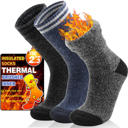 Welwoos Heated Thermal Socks for Men & Women Winter Warm Thick Ski Crew Insulated Boot Socks 3 Pairs Gift Stocking Stuffers for Mens (Grey Black Blue,L) 🍁 All In One Marketplace Canada
