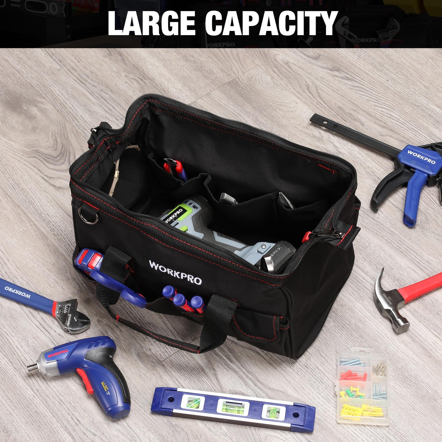 WORKPRO Close Top Wide Mouth Tool Bag Storage Organizer Close Tote, 14" 🍁 All In One Marketplace Canada WORKPRO