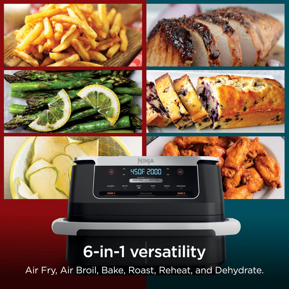 Ninja Foodi Air Fryer, 7 Qt/6.6L MegaZone, 6-in-1, Black, DZ071C
