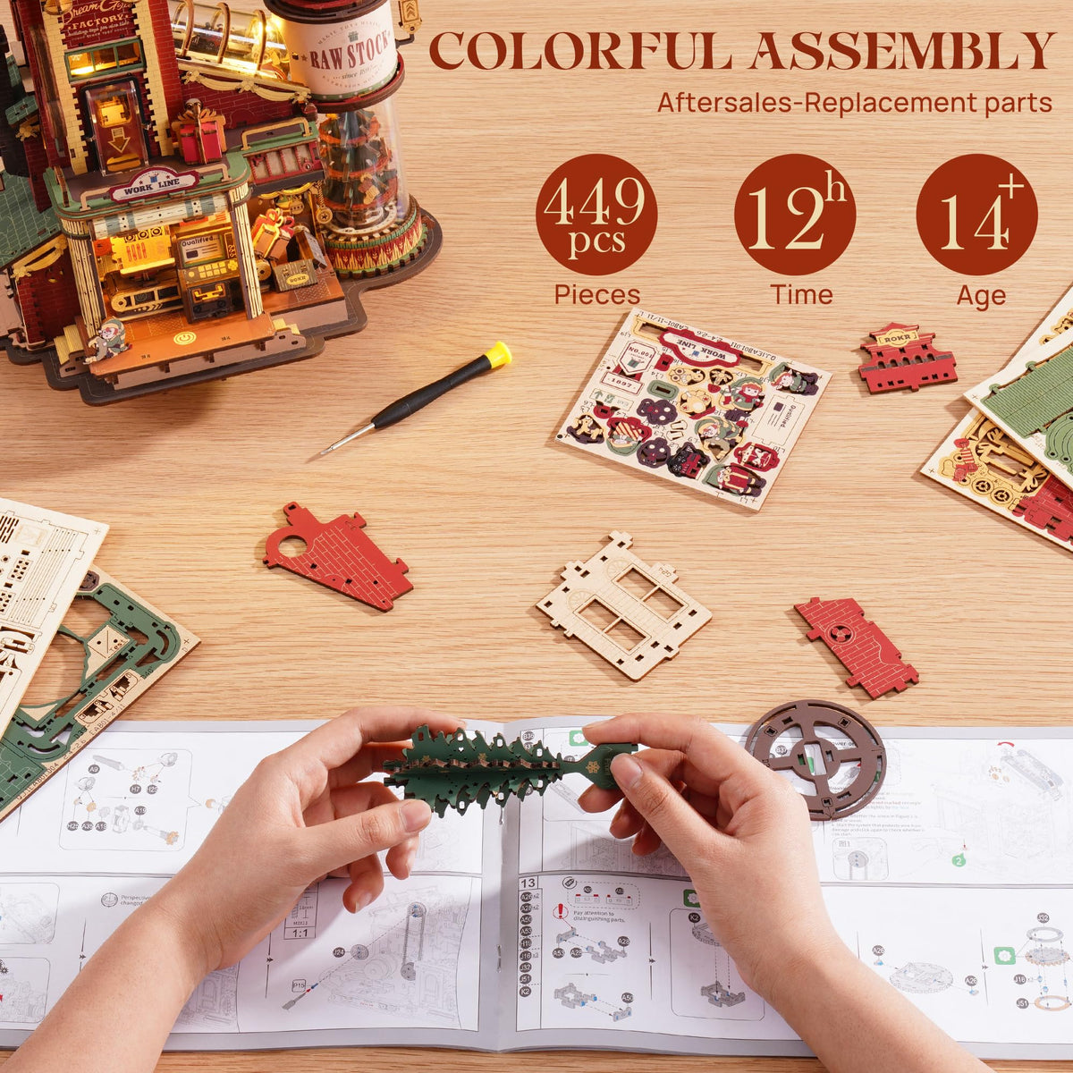 ROKR 3D Puzzle for Adults Christmas Style Dream Gift Factory Wooden Model Kit Luminous Factory DIY Dollhouse Kit Building with Music, Lights and 5 Elves for Teens 14+ 🍁 All In One Marketplace Canada