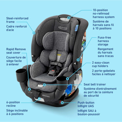 Graco 4Ever DLX Grad 5-in-1 Convertible Car Seat | Versatile, Comfortable, and Safe for Babies through Preteens | 1.8-54 kg (4-120 lb) | Harrison