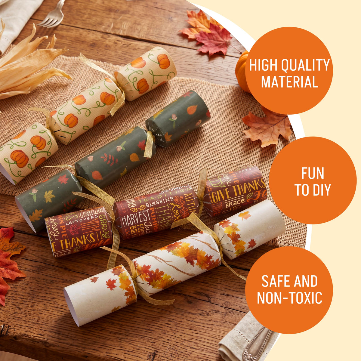 JOYIN 12 Pack Thanksgiving Party Table Favor No Snap No Popping with Party Hat, Joke & Gift Inside, Thanksgiving Holiday Traditions, Random gifts with Autumn Leaves, Pumpkin, Lettering Designs 🍁 All In One Marketplace Canada