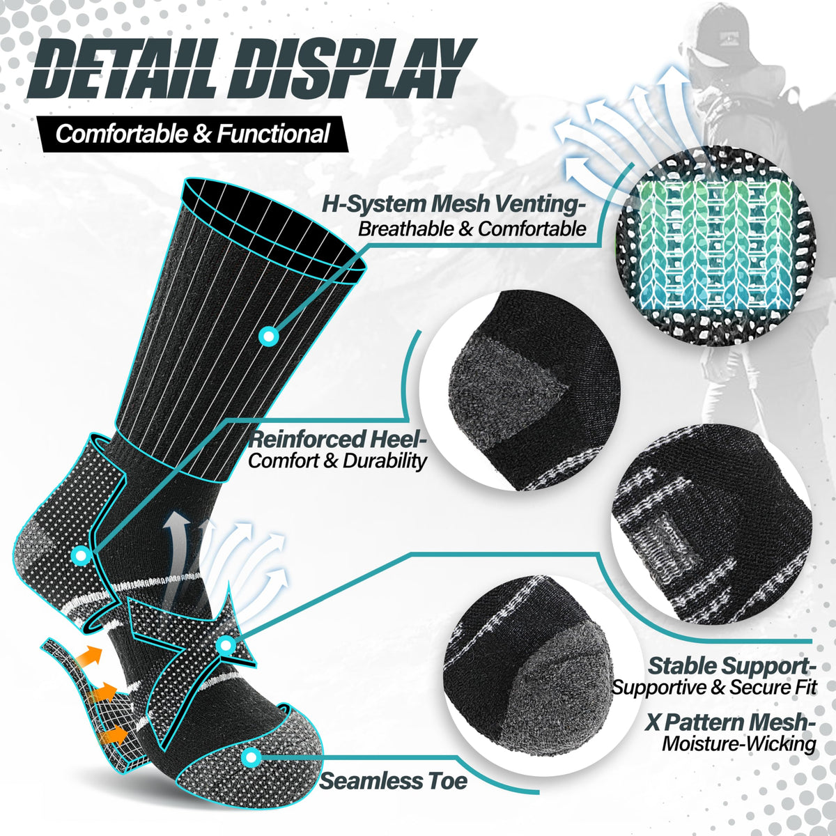 ANTSANG Merino Wool Hiking Socks, Crew Boot Work Socks for Men Women 🍁 All In One Marketplace Canada