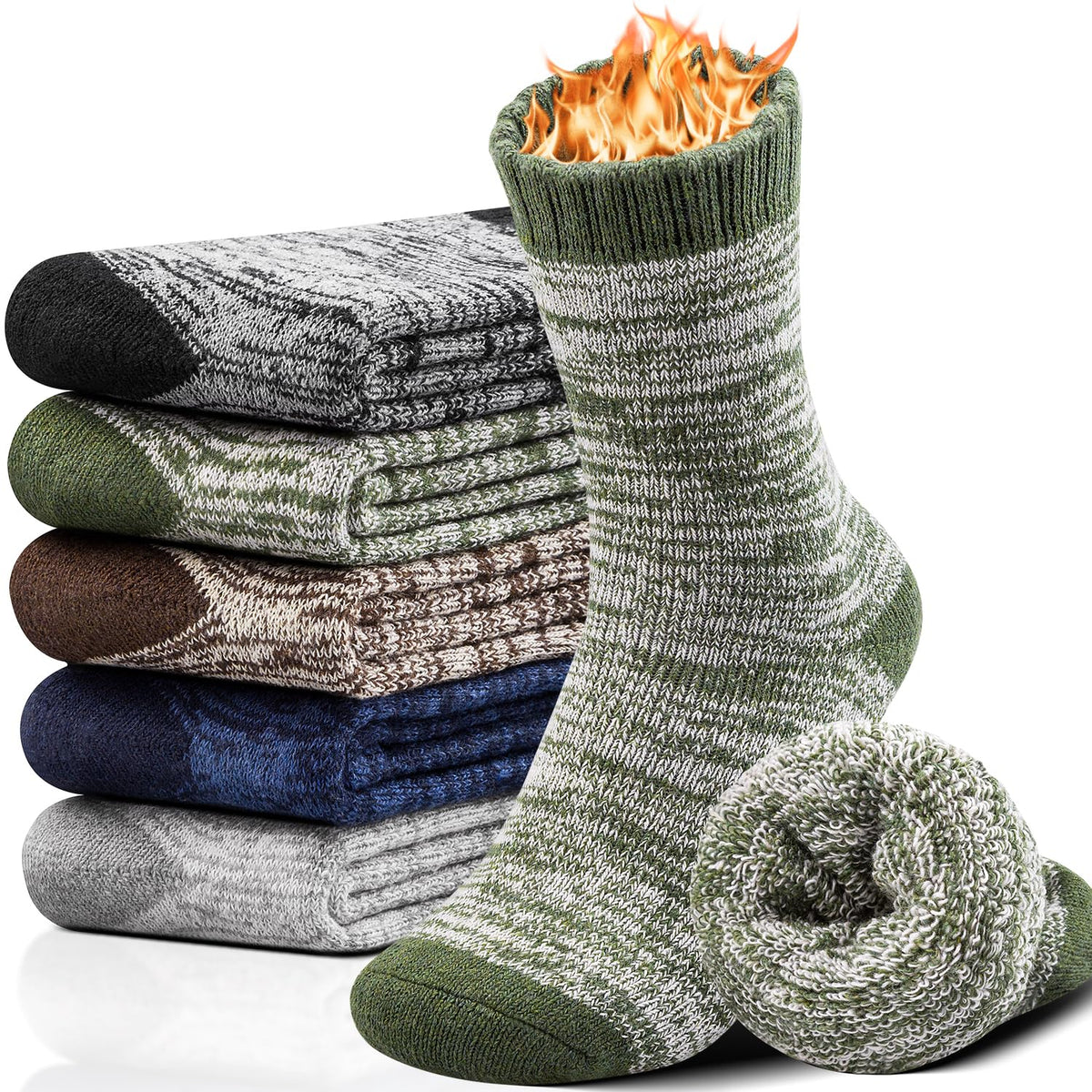 Merino Wool Hiking Socks for Men Thermal Warm Winter Cushion Crew 5 Pairs 🍁 All In One Marketplace Canada