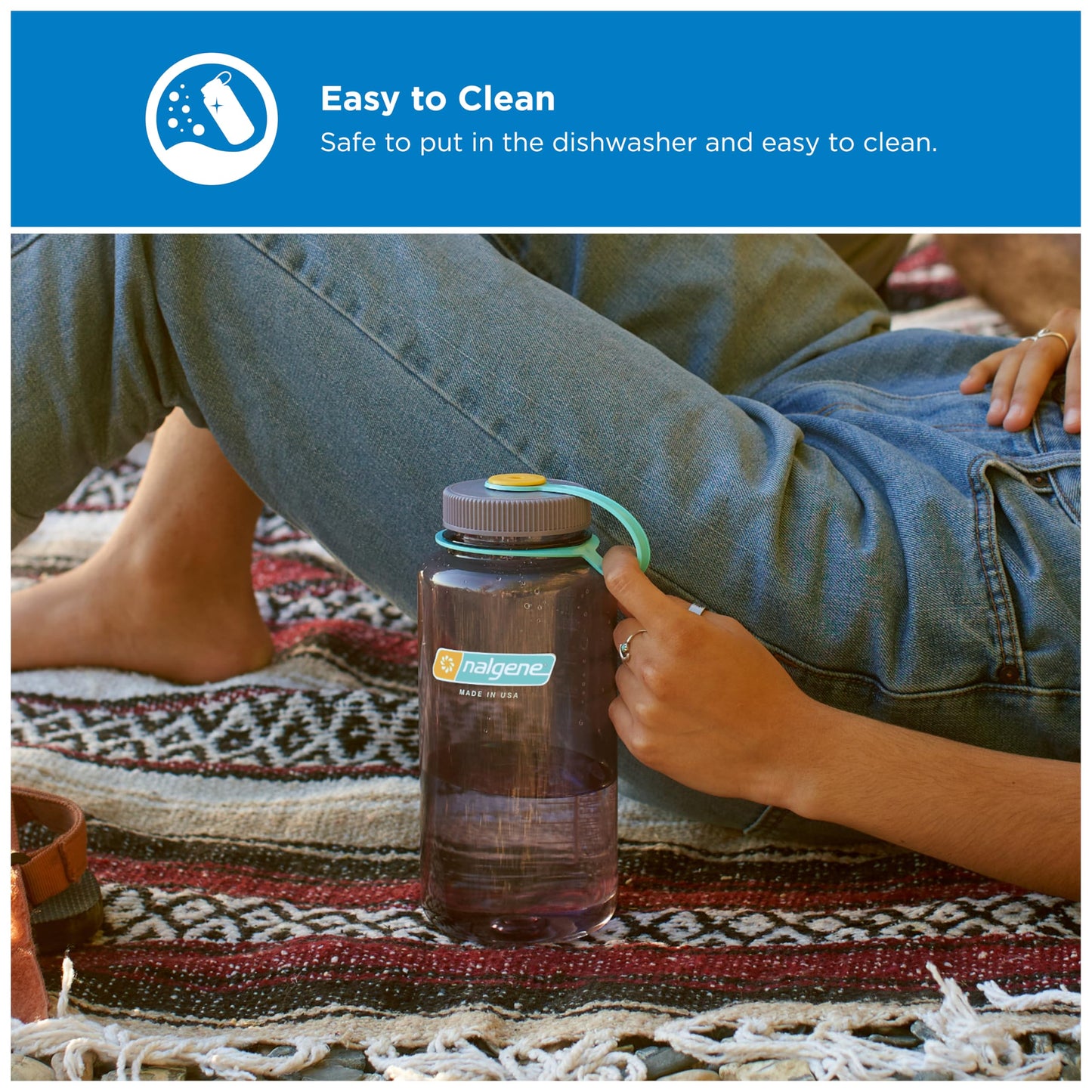 Nalgene Sustain Tritan BPA-Free Water Bottle Made with Material Derived from 50% Plastic Waste, 32 OZ, Wide Mouth, Aubergine