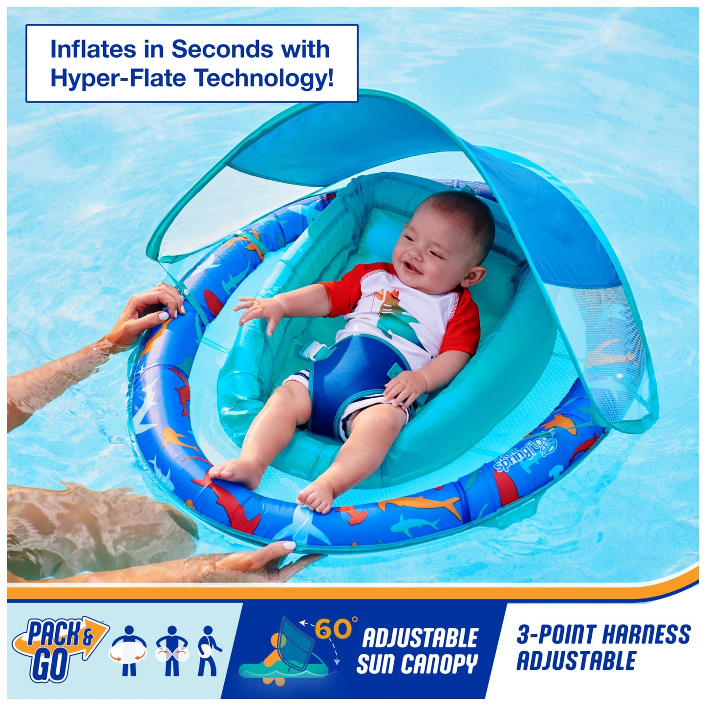 Swimways Infant Spring Float, Baby Pool Float with Canopy & UPF Protection, Swimming Pool Accessories for Kids 3-9 Months, Shark 🍁 All In One Marketplace Canada SwimWays