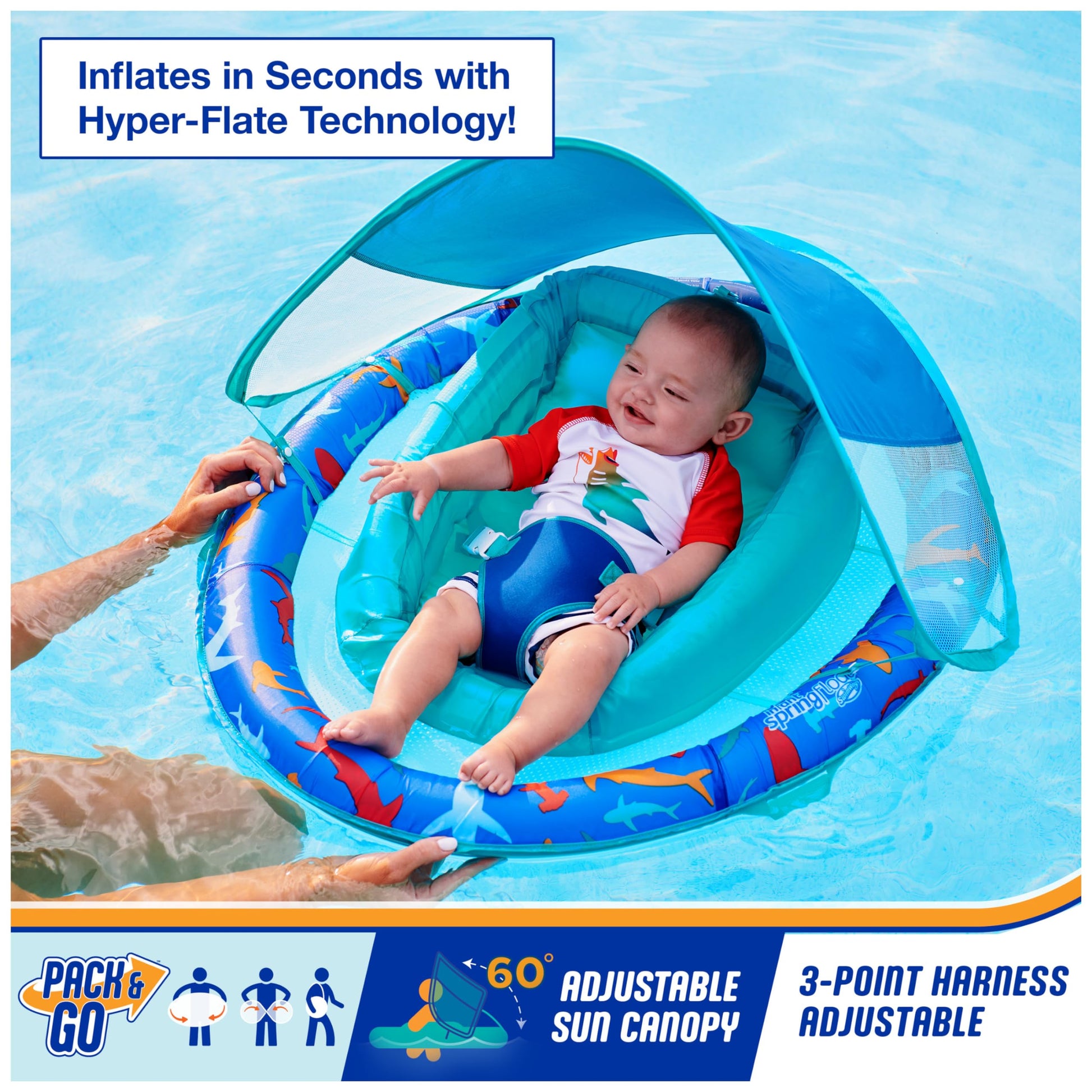 Swimways Infant Spring Float, Baby Pool Float with Canopy & UPF Protection, Swimming Pool Accessories for Kids 3-9 Months, Shark 🍁 All In One Marketplace Canada SwimWays