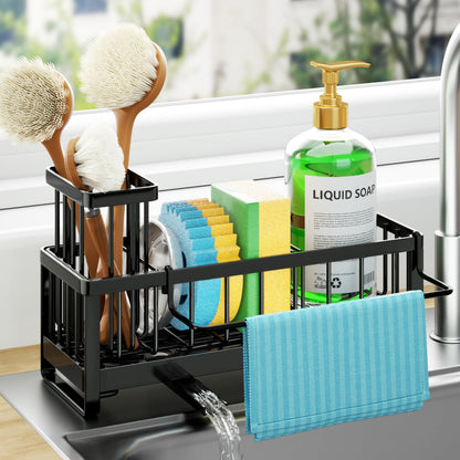 HapiRm Sponge Holder for Kitchen Sink - Self-draining Sink Caddy Organizer with Brush and Dishcloth Holders, Stainless Steel Kitchen Sink Organizers and Storage for Countertop - Available at All In One Marketplace Canada